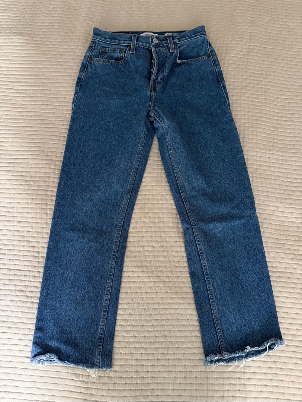 Re/Done Dark Blue Cropped Straight-Leg Jeans